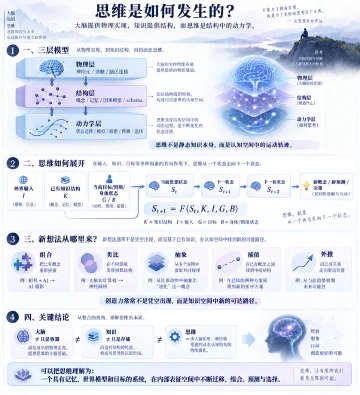 思维是如何发生的：大脑、知识与动力学的三层模型信息图