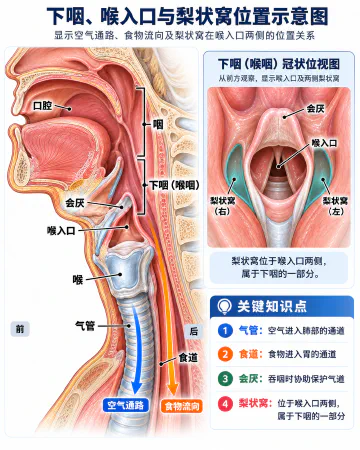 下咽、喉入口与梨状窝位置示意图